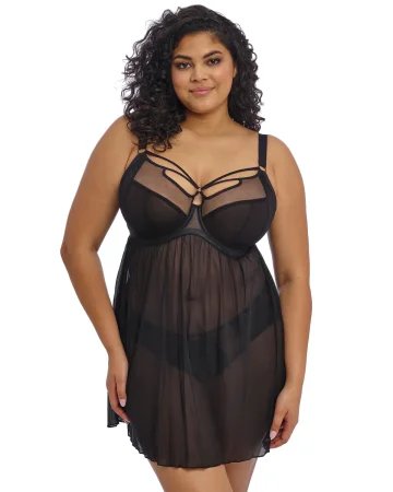 Elomi Sachi koszulka babydoll z miseczkami plunge i paskami - czarna