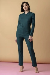 Sonnet - długa piżama z wywijanym kołnierzem – ciemna butelkowa zieleń