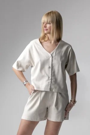 Meryl lniany krótki komplet loungewear - latte