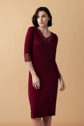 Poem koszula nocna midi z koronką – czerwone wino