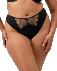 Elomi – stringi Teagan z haftem – czarne/migdałowe