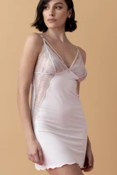 Poem krótka koszulka nocna z koronką – kremowa