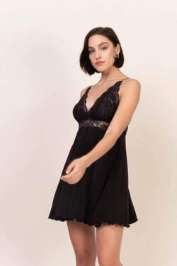 Babydoll koszulka nocna na ramiączkach - czarna