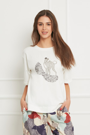 T-Shirt damski - whippet OH!ZUZA N&D H14 - kremowa