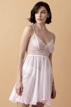 Ballade krótka koszulka nocna baby-doll z brazylianami – krem