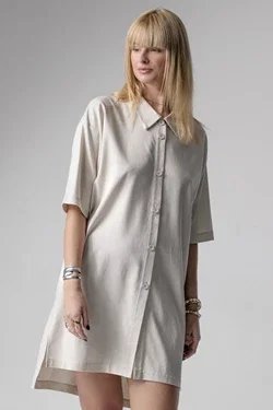 Meryl lniana sukienka koszula nocna - latte