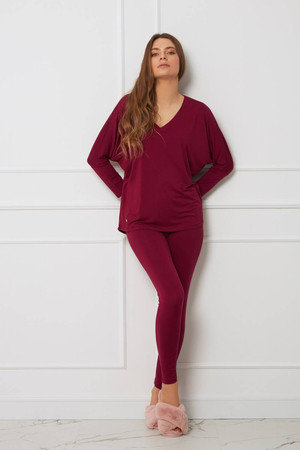 Komplet damski plus size z legginsami OH!ZUZA N&D H28 - żurawinowy