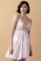 Ballade krótka koszulka nocna baby-doll z brazylianami – krem