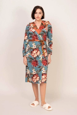 Welurowy szlafrok 3/4 damski - szmaragd