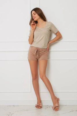 Szorty damskie - z kokardką tencel OH!ZUZA N&D H27 - karmelowe