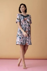 Sonnet koszula z krótkim rękawem i koronką – druk pióra