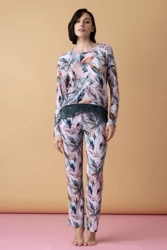 Sonnet długa piżama z koronką – druk pióra