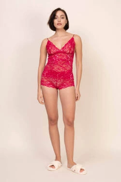 Koronkowy komplet damski Top i Figi - czerwony