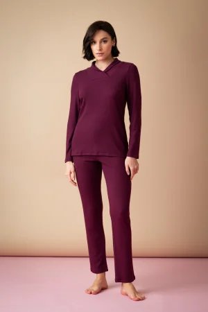 Sonnet - długa piżama z wywijanym kołnierzem – merlot