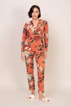 Komplet welurowej piżamy damskiej CROSS - miedź