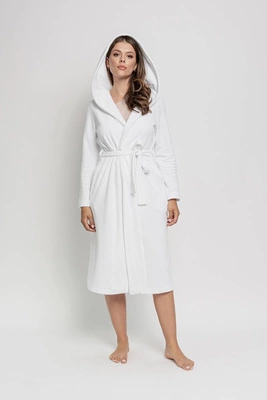 Szlafrok - z kapturem bawełniany plus size OH!ZUZA N&D R03 - śnieżna biel